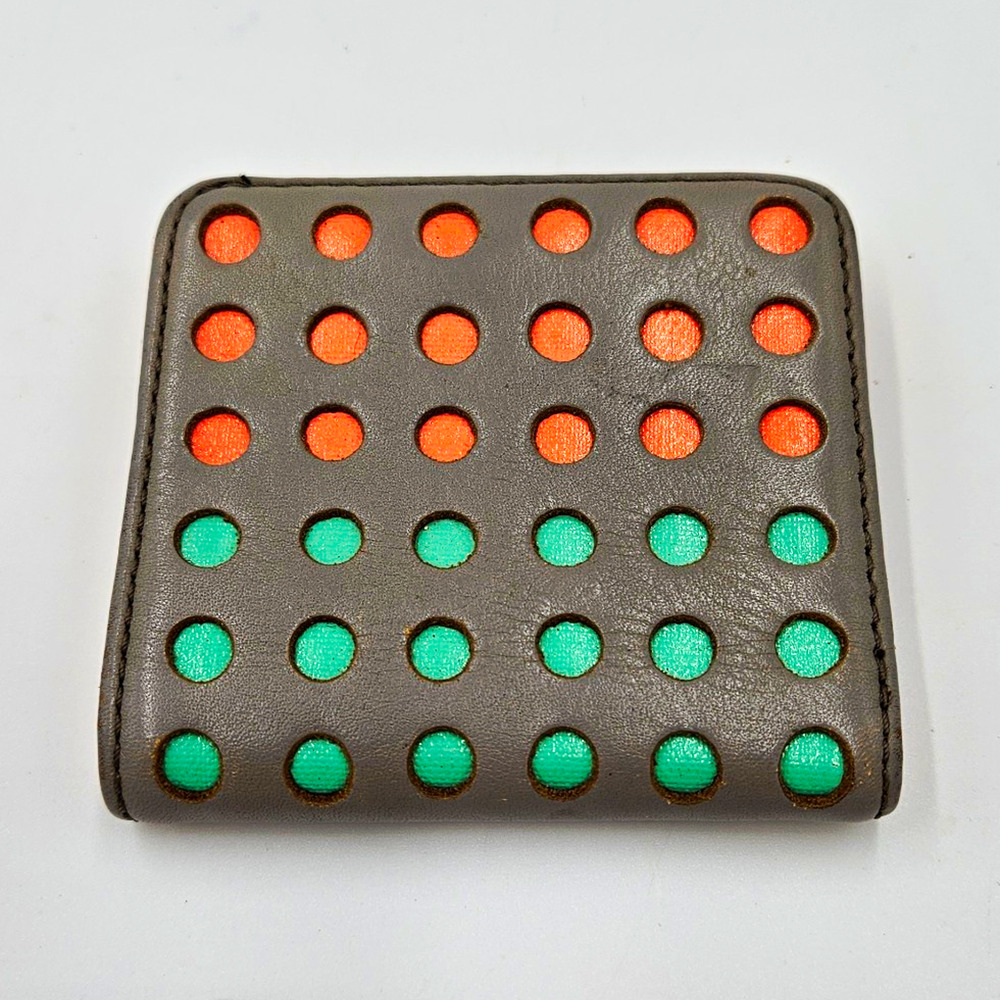 Fossil Gray Orange Green Polka Dot Bifold Wallet Mod Mid Century Retro Whimsical